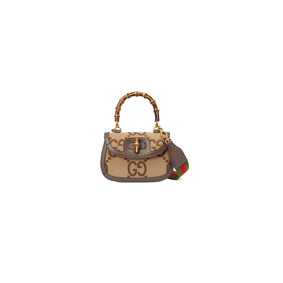 GUCCI BAMBOO 1947 JUMBO GG SMALL TOP HANDLE BAG