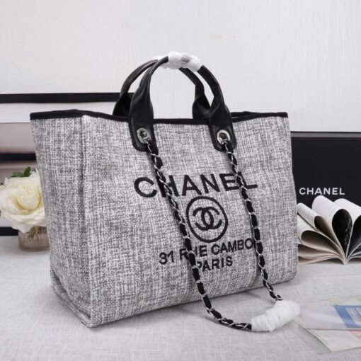 CHANEL Woven Straw Raffia Striped Medium Deauville Tote - Image 3
