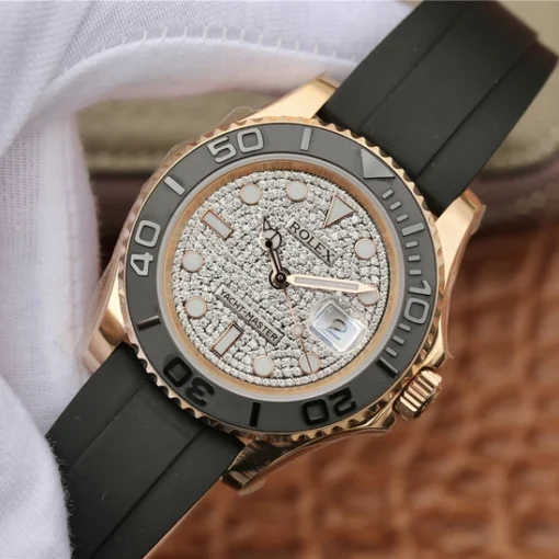 YACHT MASTER 1 GOLDEN DIAMOND DIAL RUBBER STRAP 40MM m126655-0005 - Image 7