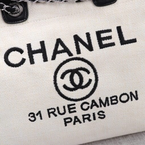 CHANEL Woven Straw Raffia Striped Medium Deauville Tote - Image 4