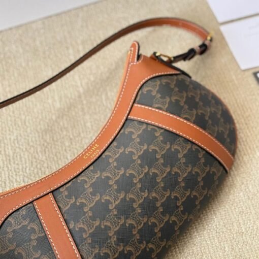 CELINE STRIPED LOGO PRINTED COW LEATHER HOBO BAG - Image 6